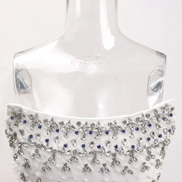 NWT Embellished Crystal Pearl Bridal Mini Dress - Picture 5 of 6